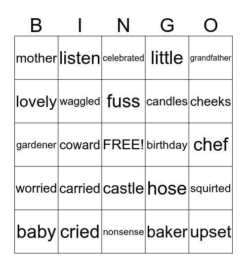 Vocabulary Bingo Card