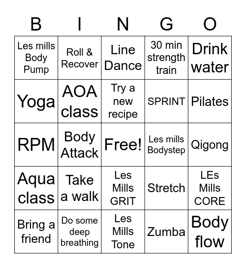 Give fitness a try Bingo Card