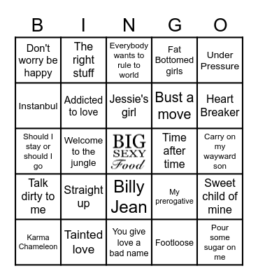 80's Music Bingo Card