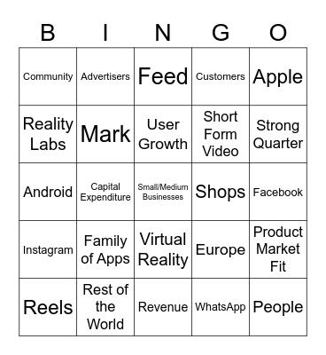 Earnings Call Bingo Card
