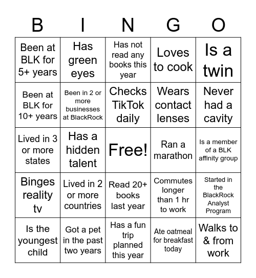 AWT NYC Women's Lunch Bingo Card