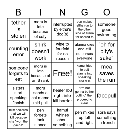 Group 1 Bingo Card