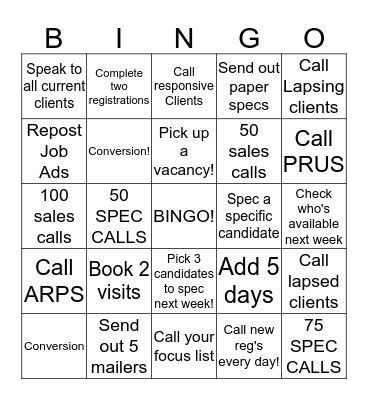Sales Team Bingo! Bingo Card