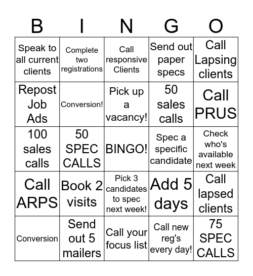 Sales Team Bingo! Bingo Card