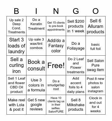 SALON PURE BINGO CARD Bingo Card