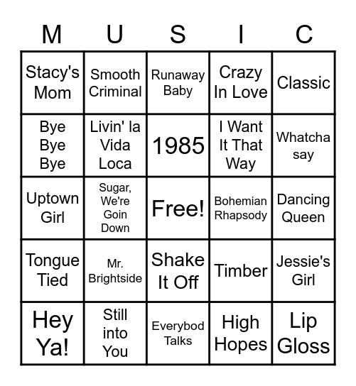 Music Bingo Card