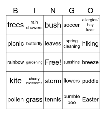 Spring Time Bingo Card