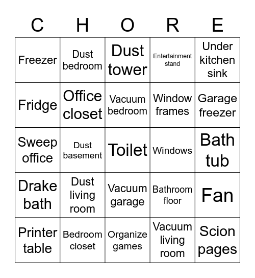 Chores Bingo Card