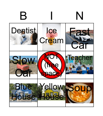 "NOT" BINGO Card