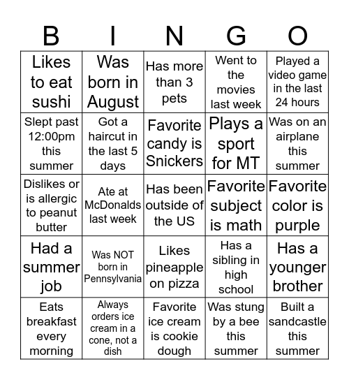 Untitled Bingo Card