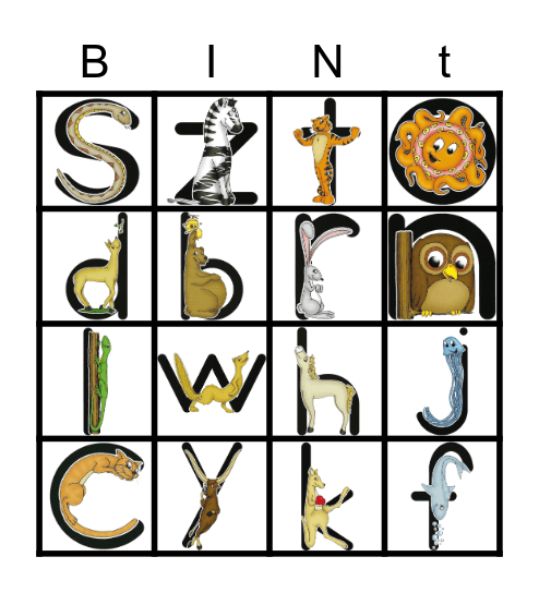 zoophonics Bingo Card