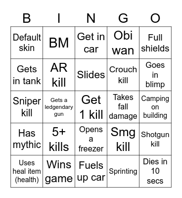 Fornite bingo card Bingo Card