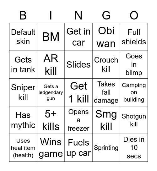 Fornite bingo card Bingo Card