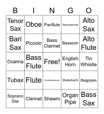 Woodwind Bingo Card