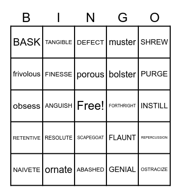 Unit 6 Vocabulary Bingo Card