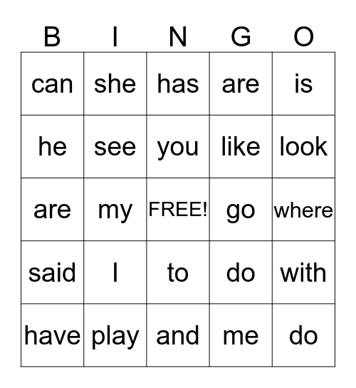 Start Smart Words Bingo Card