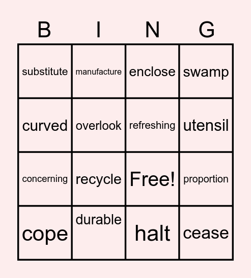 A6 Bingo Card