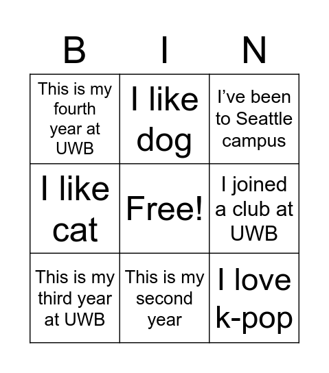 Bingo card Bingo Card