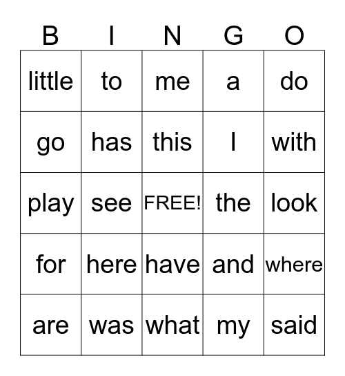 Start Smart Words Bingo Card