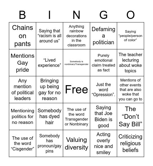 No Place For Hate Bingo Card