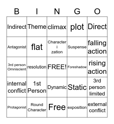 Lit Term Review Bingo Card