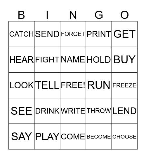 VERBS Bingo Card