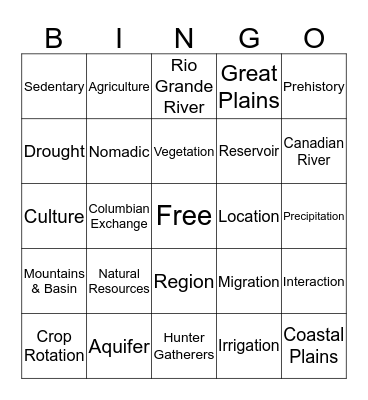 Unit 1 Bingo Card