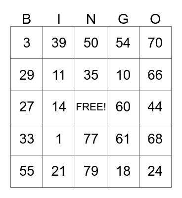 Rainy Day  Bingo Card