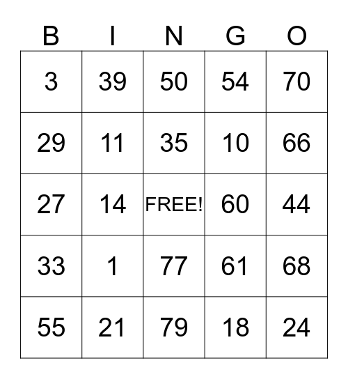 Rainy Day  Bingo Card