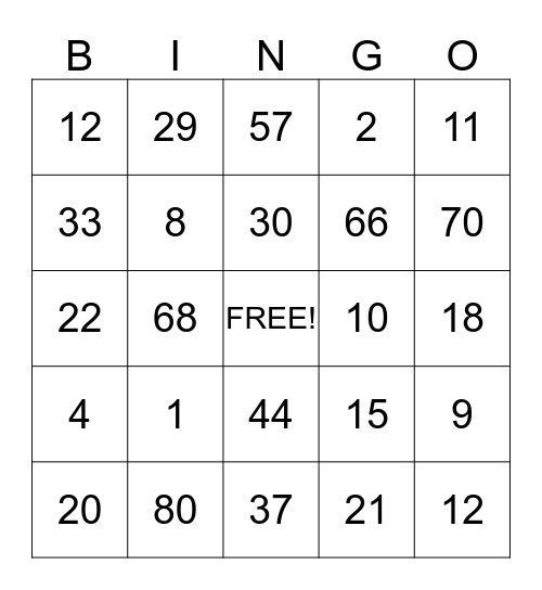 Rainy Day Bingo Card