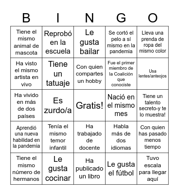 Busca alguien que... Bingo Card