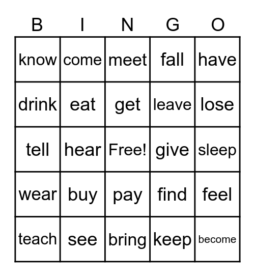 Irregular Verbs Bingo Card