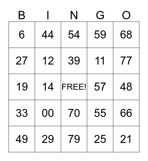 Rainy Day Bingo Card