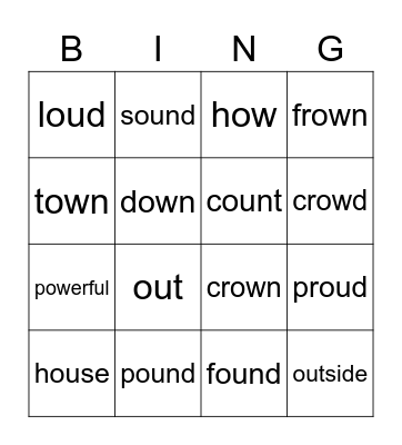OU / OW Phonics bingo Card