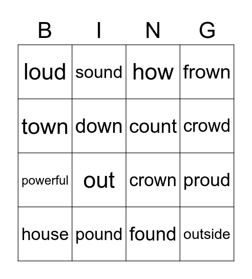 OU / OW Phonics bingo Card