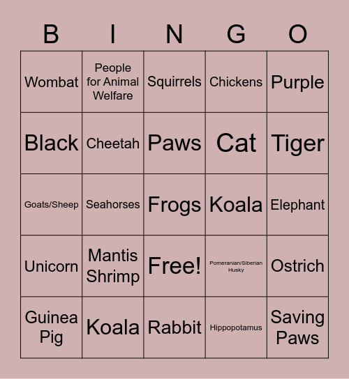 PAW Bingo Night! Bingo Card