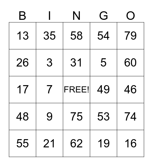 Rainy Day Bingo Card