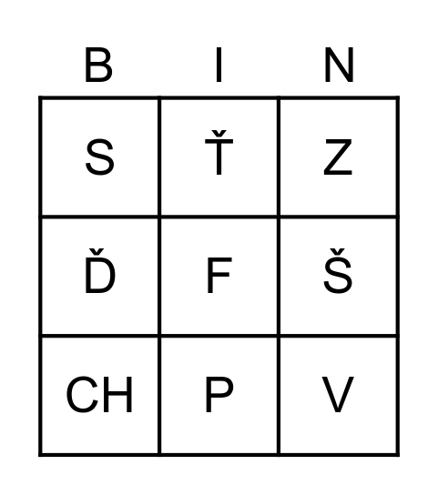 párové souhlásky Bingo Card