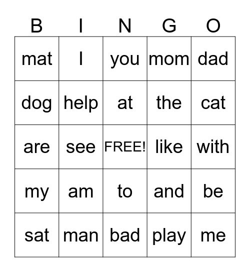 spelling words Bingo Card