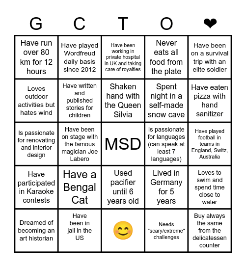 Get to Know each other MSD Nordic Bingo Card