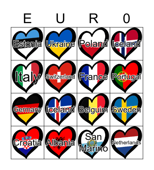 Eurovision Bingo Card