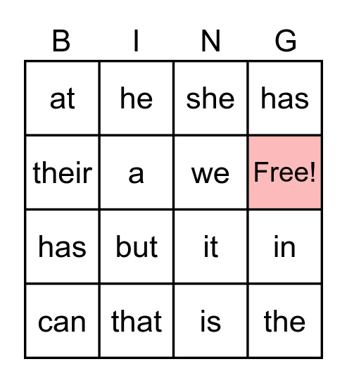 Sight words - sound core Bingo Card