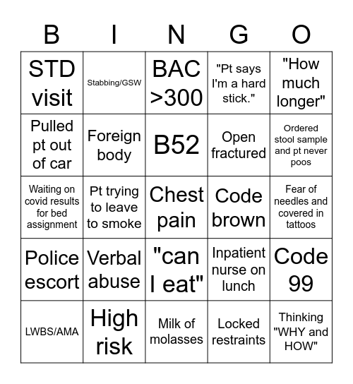 Nurse Bingo Card