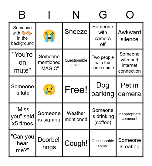 Anton's Virtual Goodbye Call Bingo Card
