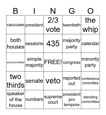 BILL TO LAW BINGO Card