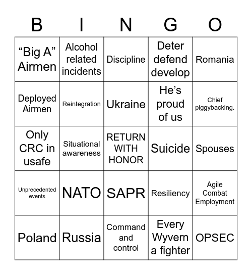 CC Call Bingo Card