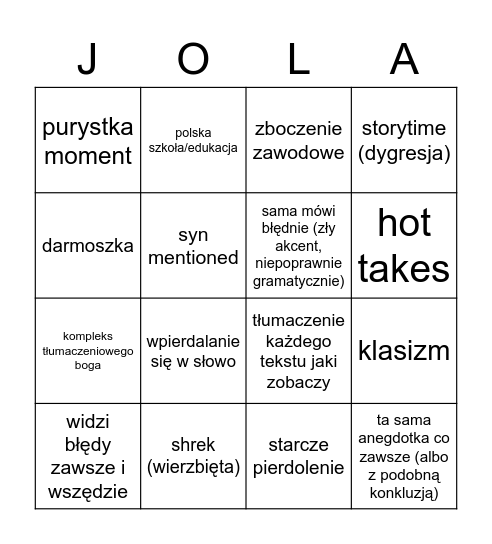 Jola Bingo Card