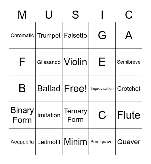 Music Bingo Card