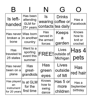 Getting To Know You! Find Someone Who... Bingo Card
