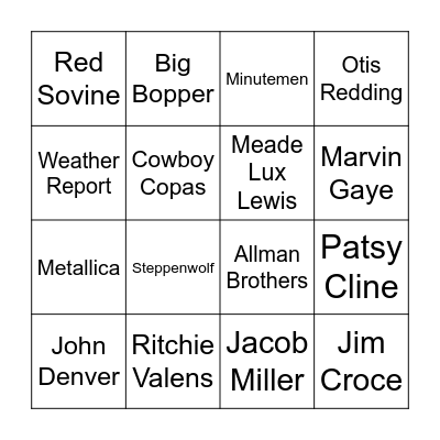 Boogie Down Bingo Card